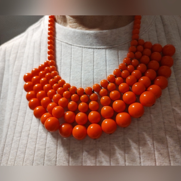 J. Crew Coral Beaded Bib Necklace - Picture 2 of 4